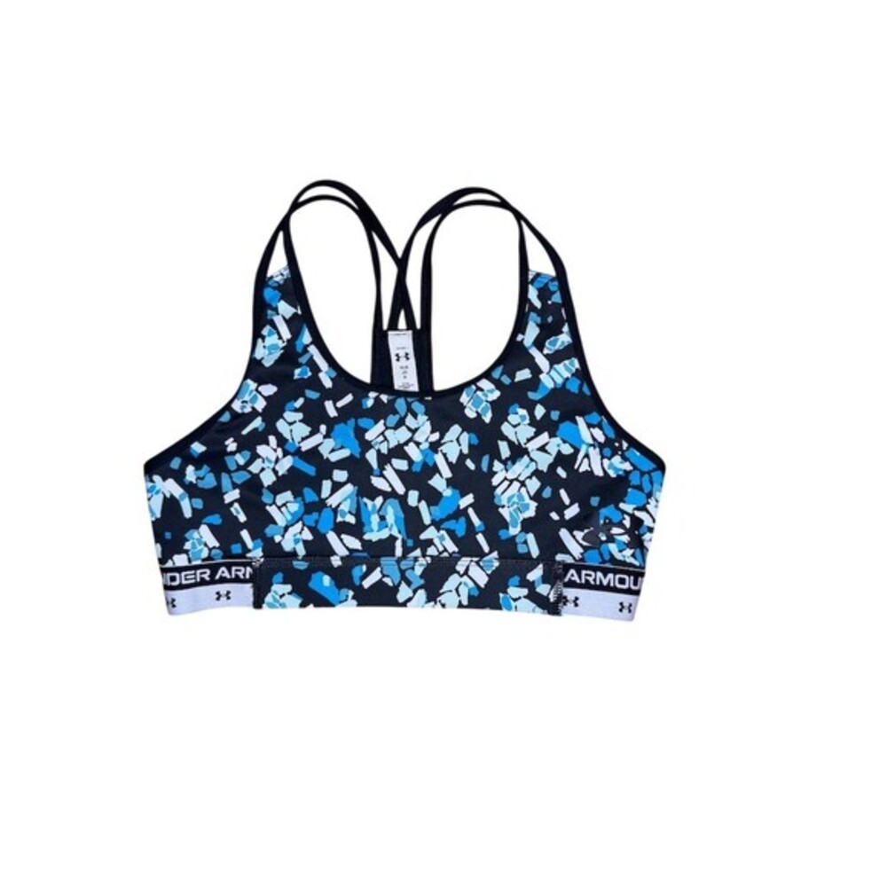 Under Armour Sports Bra Girls Youth Large Black Blue White Abstract Print